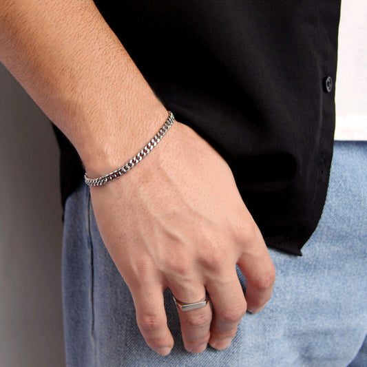 Silver 5mm Curb Chain Bracelet or Anklet For Men or Women - Bracelet - Boutique Wear RENN