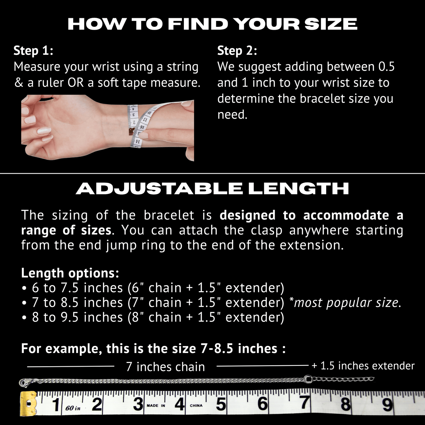 Bracelet Size Chart - Boutique Wear RENN - Stainless Steel Jewelry