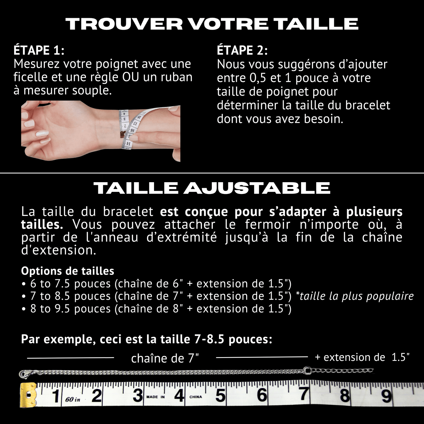 Bracelet Charte des Tailles - Boutique Wear RENN - Bijoux en Acier Inoxydable