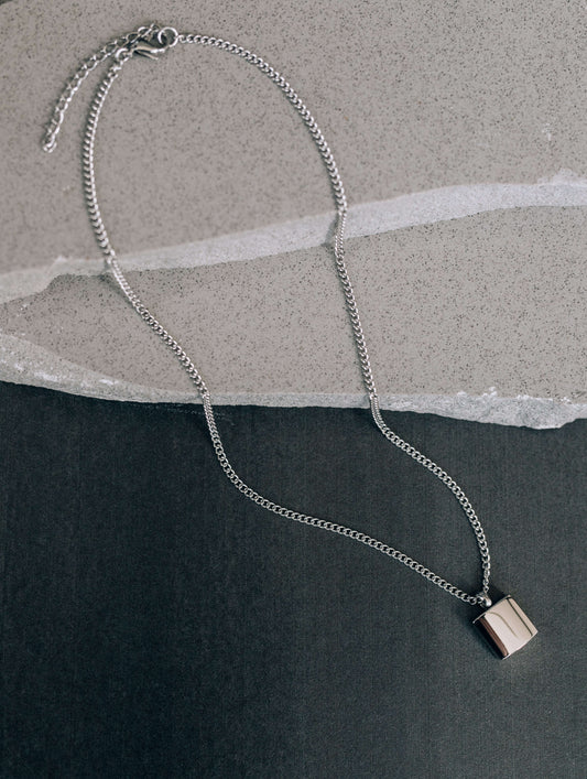Silver Minimalist Square Pendant Necklace For Men or Women - Boutique Wear RENN