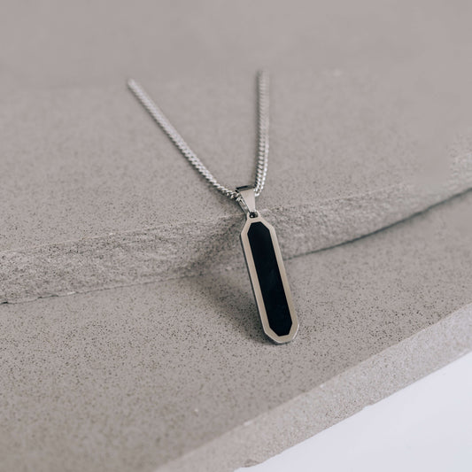 Silver Black Drop Pendant Necklace For Men or Women - Boutique Wear RENN inc