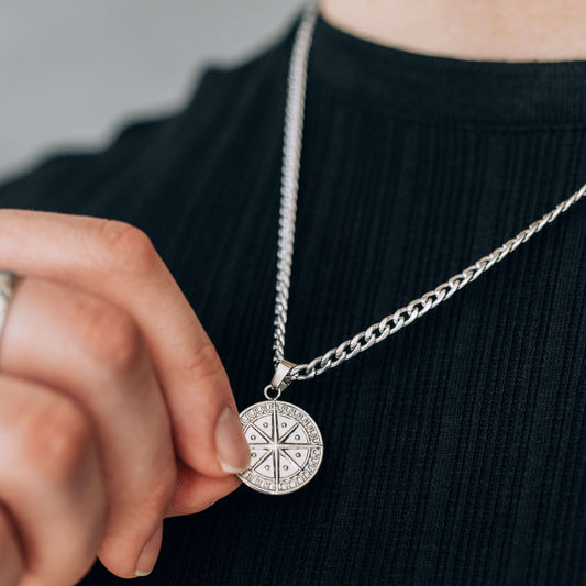 Silver Stainless Steel Compass Pendant Necklace For Men or Women - Necklace - Boutique Wear RENN