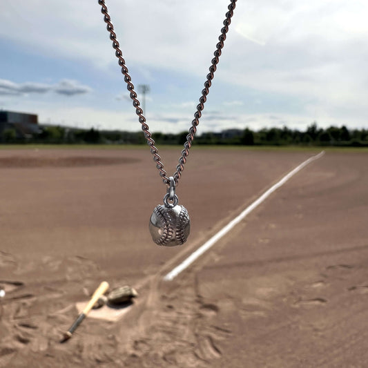 Silver Stainless Steel Baseball Pendant Necklace For Men or Women - Boutique Wear RENN