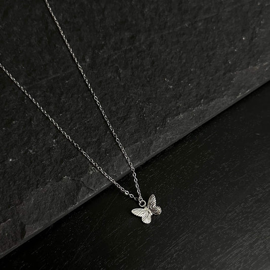 Silver Stainless Steel Butterfly Pendant Necklace For Women - Boutique Wear RENN inc.