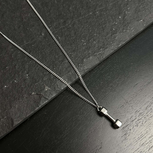 Silver Stainless Steel Dumbbell Pendant Necklace For Men or Women - Boutique Wear RENN