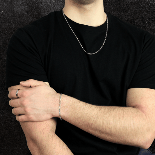 Silver stainless steel 3mm Figaro Chain Bracelet for women or men - boutique wear renn