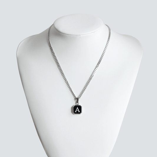 Stainless Steel Black Square Initial Pendant Necklace For Men or Women - Boutique Wear RENN