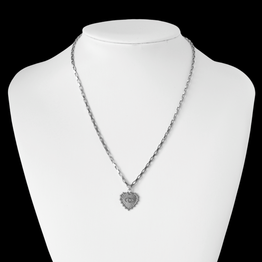 Collier à Pendentif Cœur Œil Protecteur Argenté