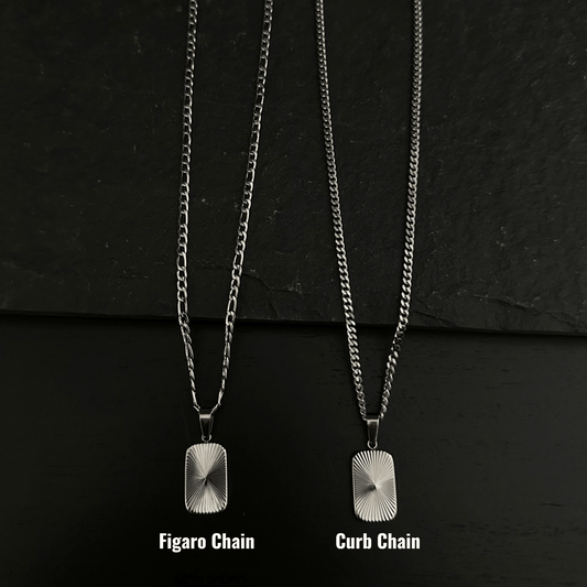 Silver Stainless Steel Sun Rectangle Pendant Necklace for Men or Women - Boutique Wear RENN