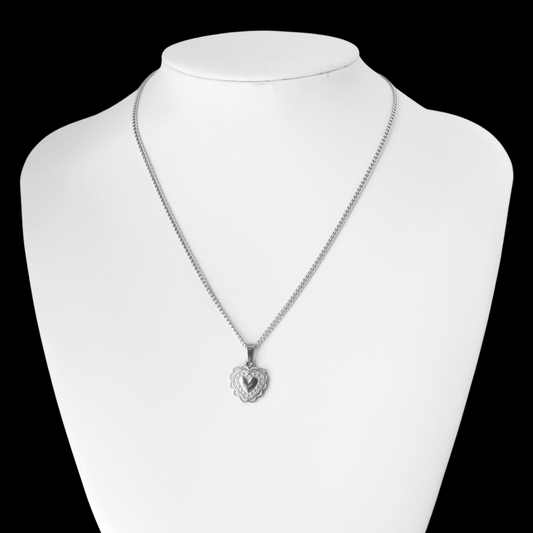 Dainty Silver Heart Pendant Necklace Curb Chain For Women - Necklace - Boutique Wear RENN