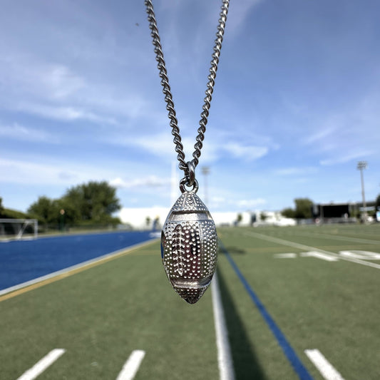 Silver Stainless Steel Football Pendant Necklace For Men - Boutique Wear RENN