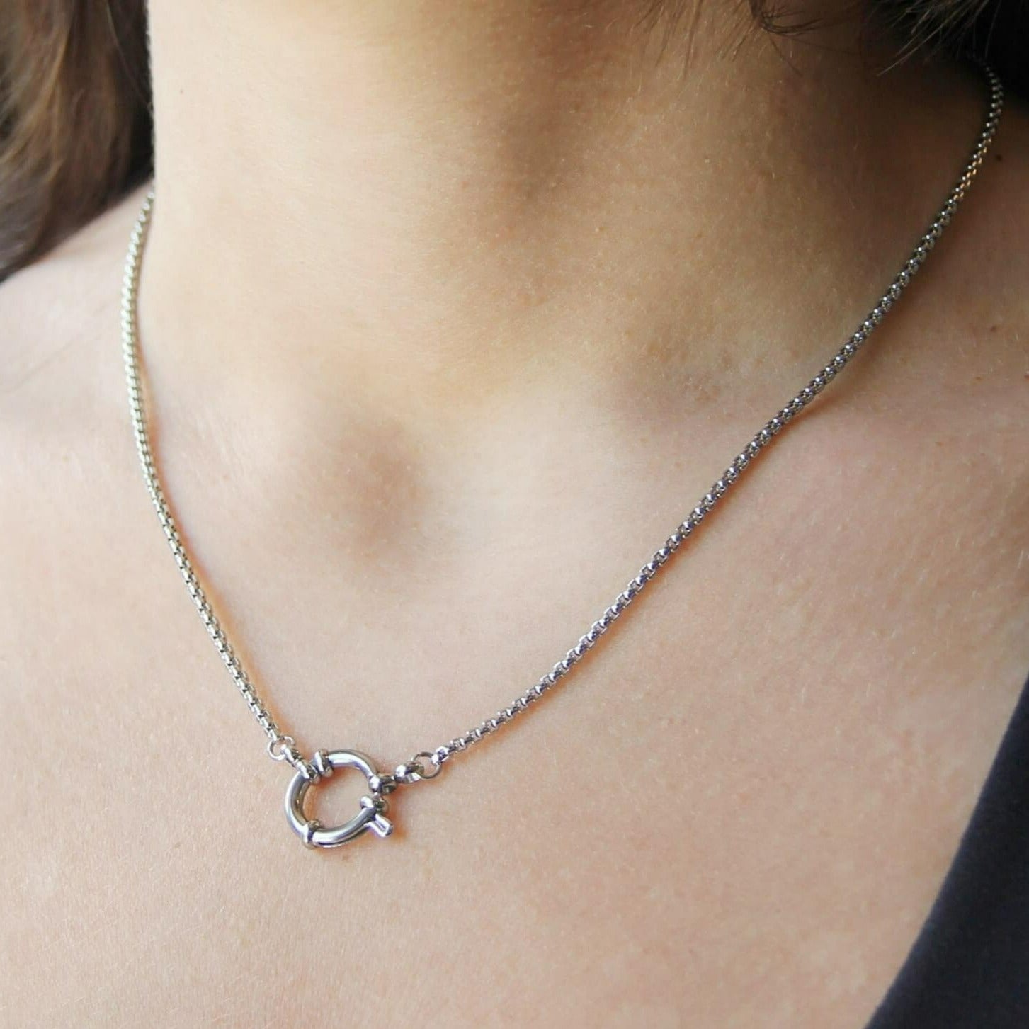Silver Front Clasp Box Chain Minimalist Necklace For Women or Men -  Boutique Wear RENN