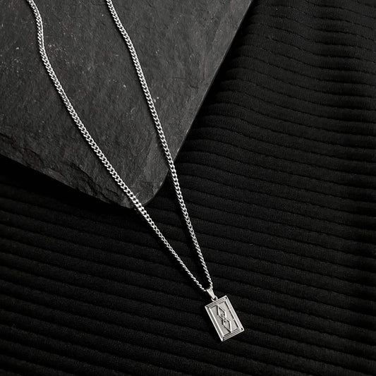 Silver Rectangle Pendant Necklace For Men or Women - Necklace - Boutique Wear RENN