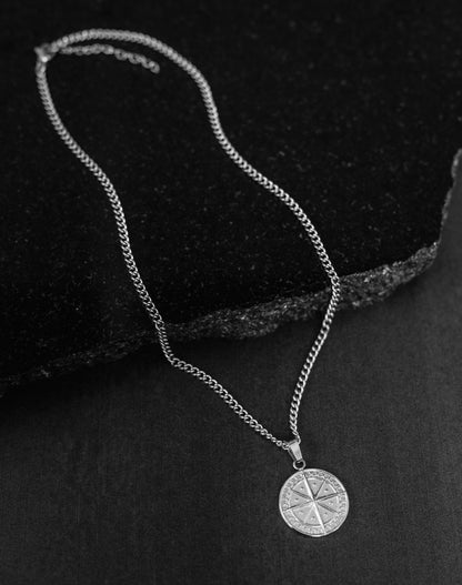Silver Compass Pendant Necklace For Men or Women