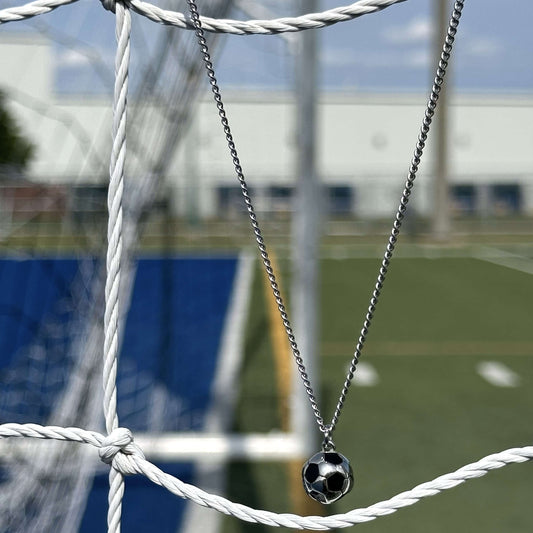 Silver Stainless Steel Soccer Ball Pendant Necklace for men or women - Boutique Wear RENN