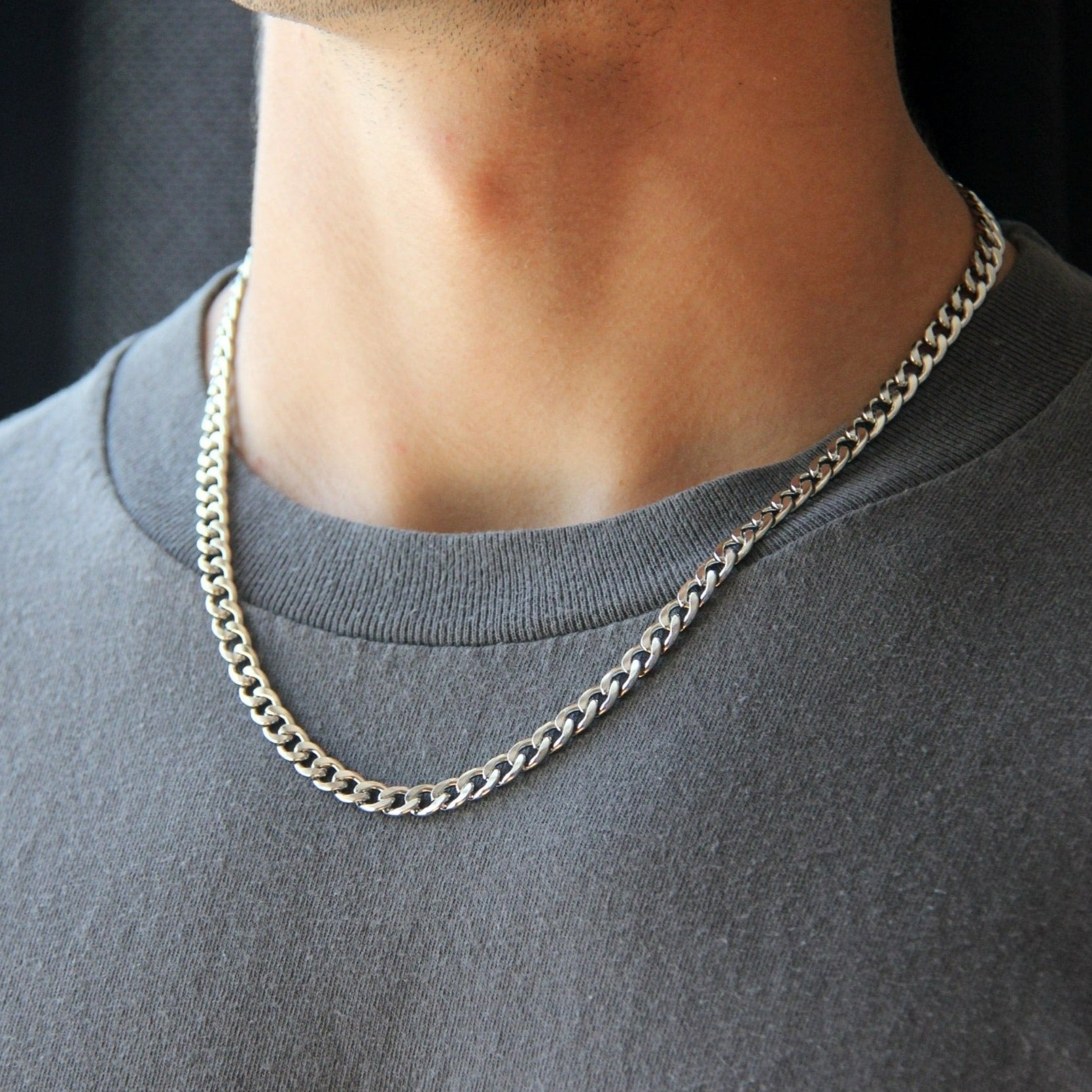 Chunky Silver 6mm Curb Chain Necklace For Men or Women