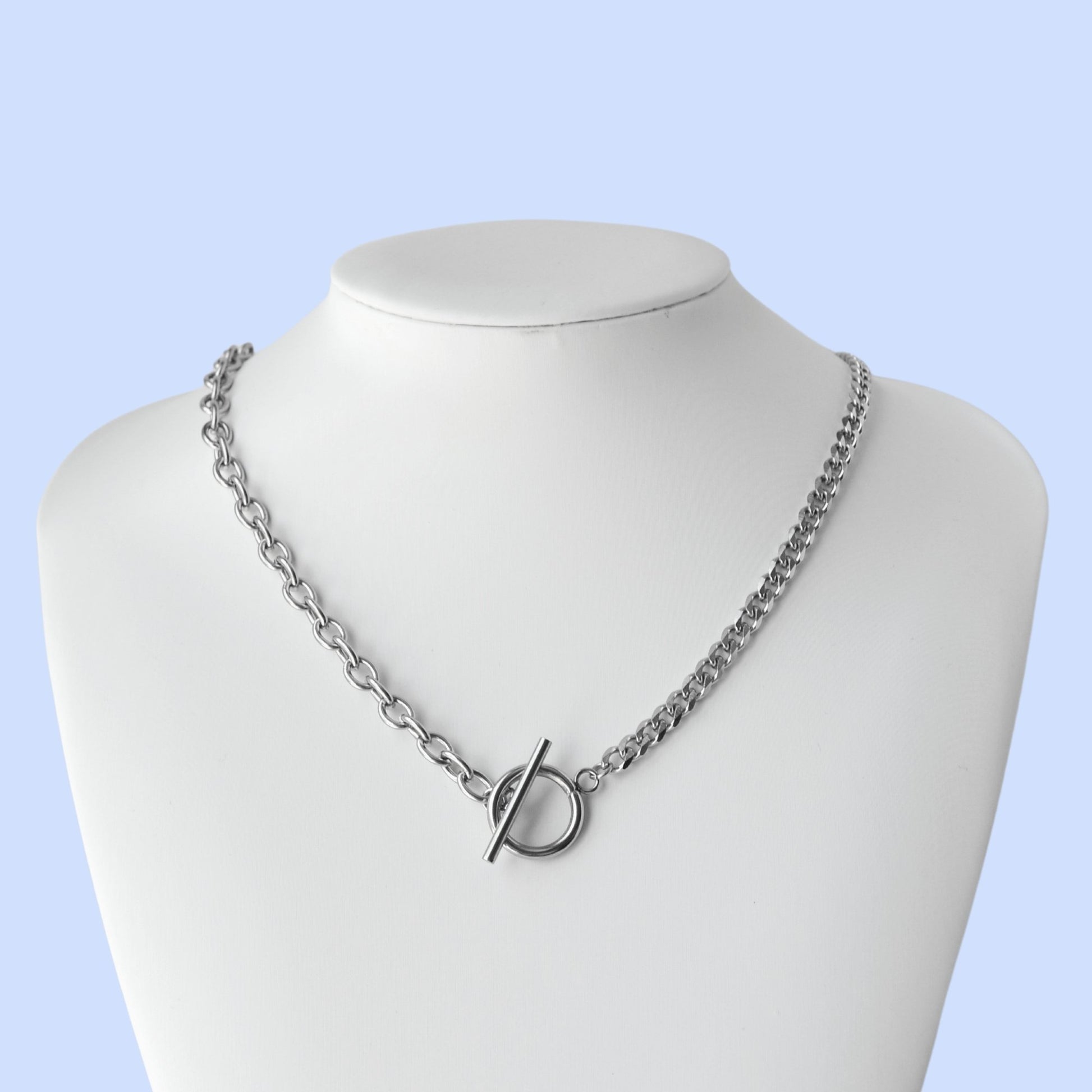 Chunky Silver Double Chain Toggle Necklace For Women or Men - Necklace - Boutique Wear RENN