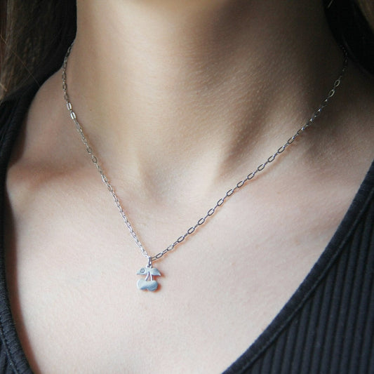 Dainty Silver Cherry Pendant Necklace Mini Paperclip Chain For Women - Necklace - Boutique Wear RENN