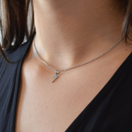 Dainty Silver Lightning Bolt Pendant Necklace For Women - Necklace - Boutique Wear RENN