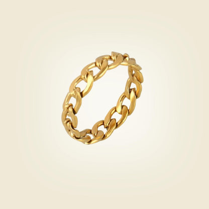 Gold 3.5mm Curb Chain Ring For Women or Men - Ring - Boutique Wear RENN