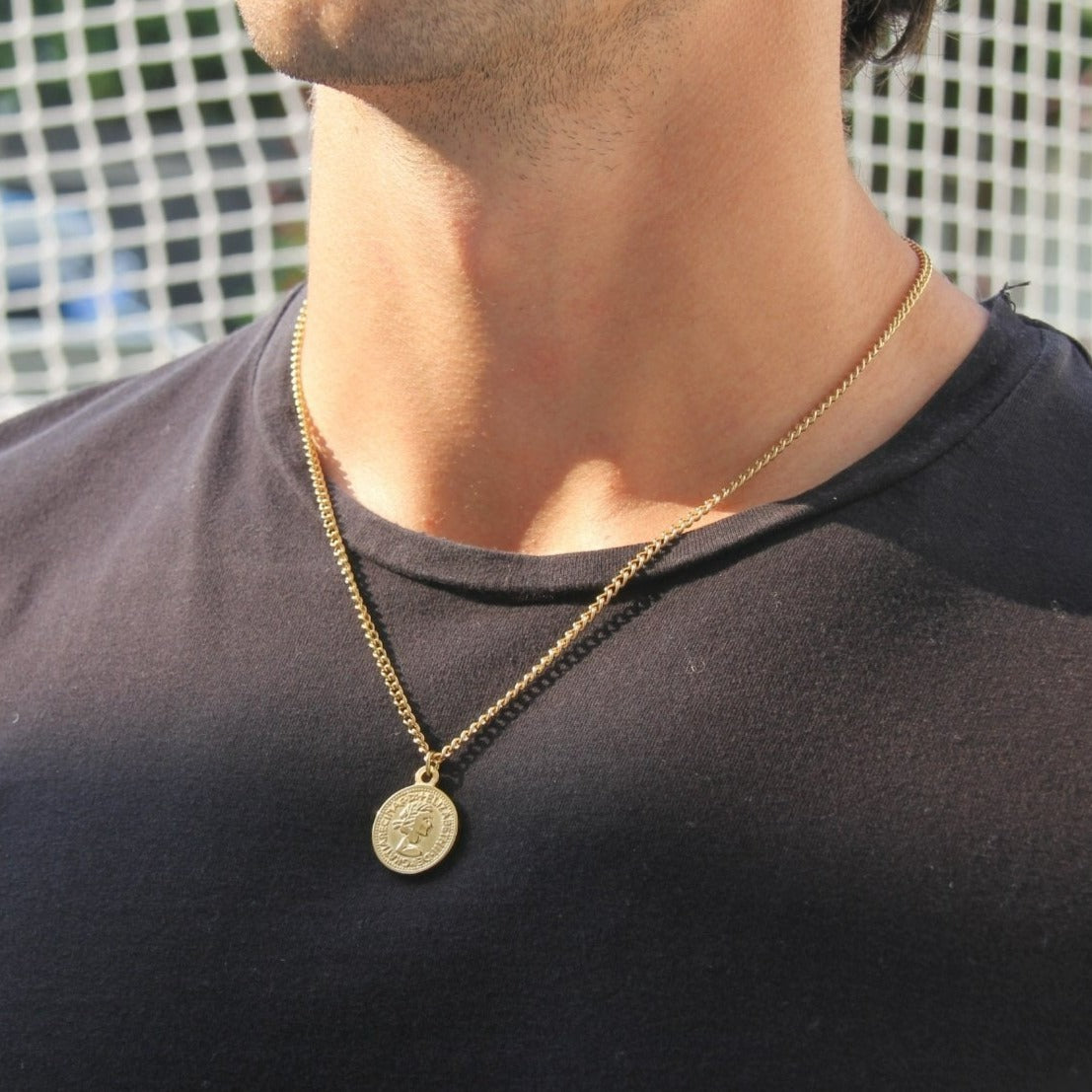 Gold Coin Pendant Necklace For Men or Women