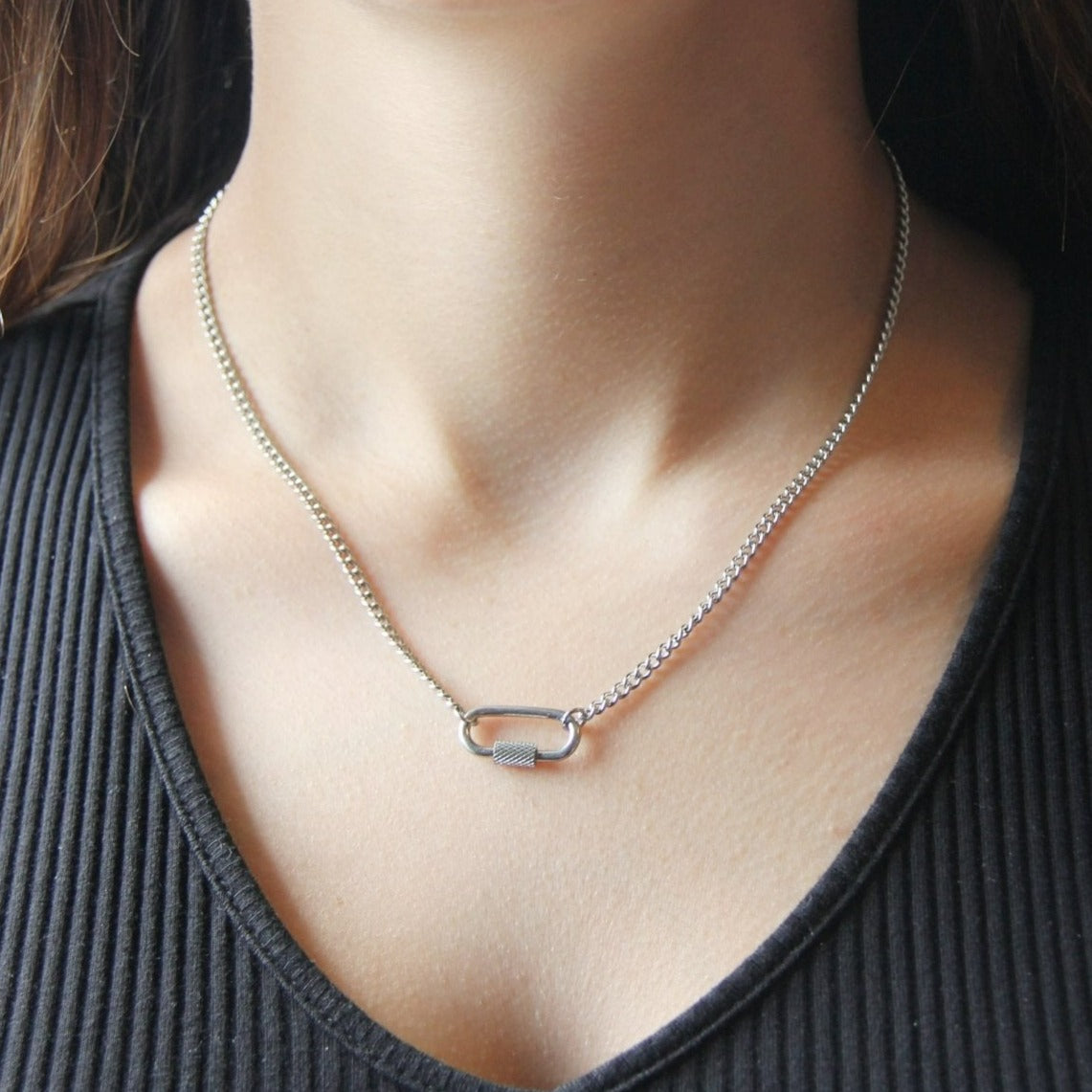Silver or Gold Carabiner Pendant Necklace For Women or Men