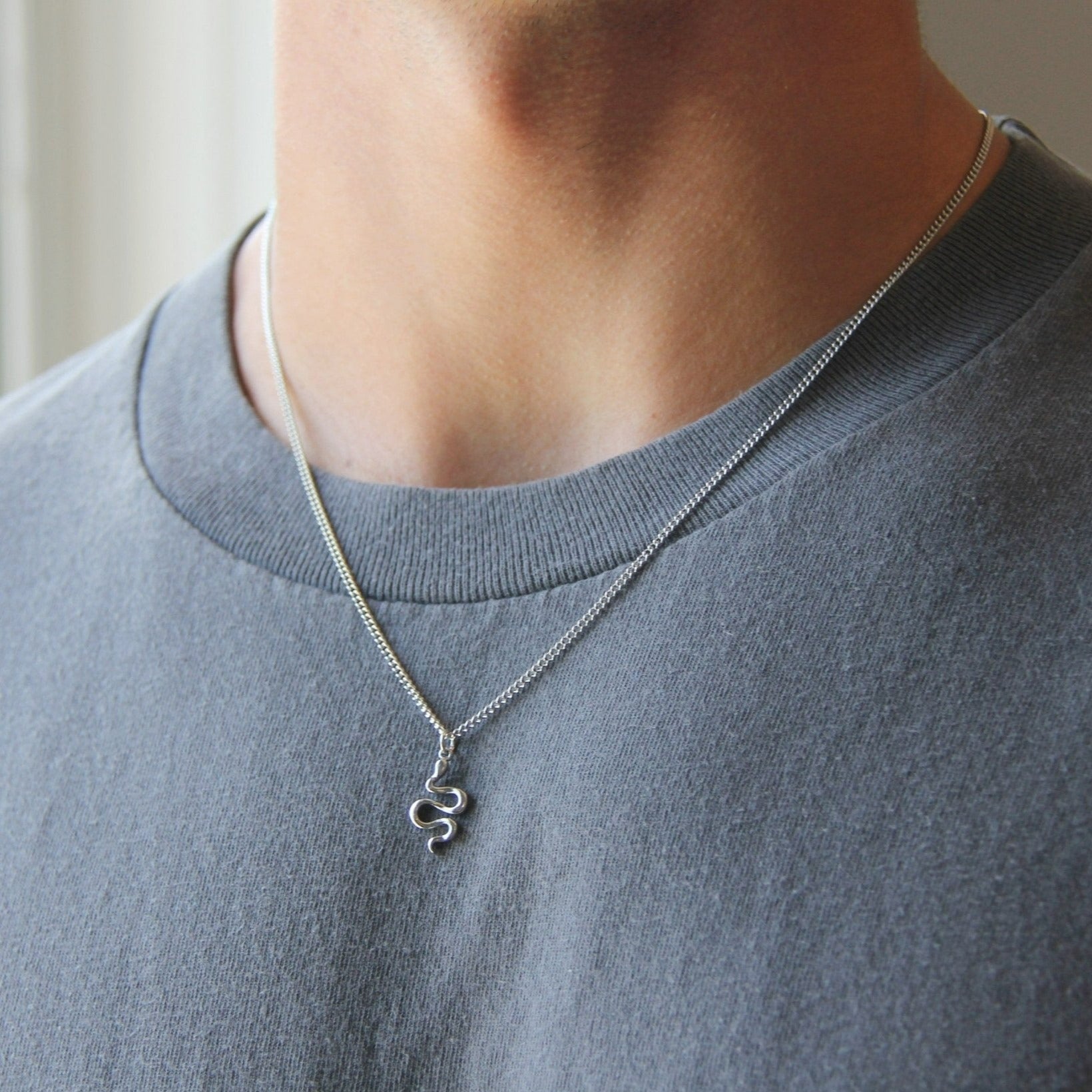 Silver Snake Pendant Necklace For Men or Women