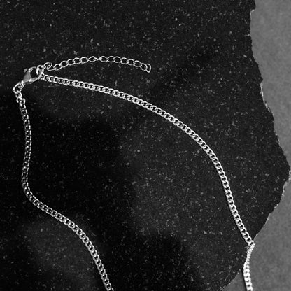 Silver Oval Pendant Necklace 3mm Curb Chain For Men or Women