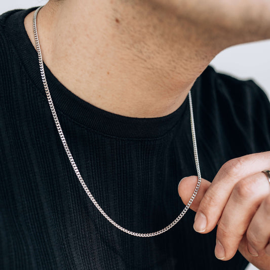 Silver Necklace Set for Men : Coin Pendant Necklace and 3mm Curb Chain