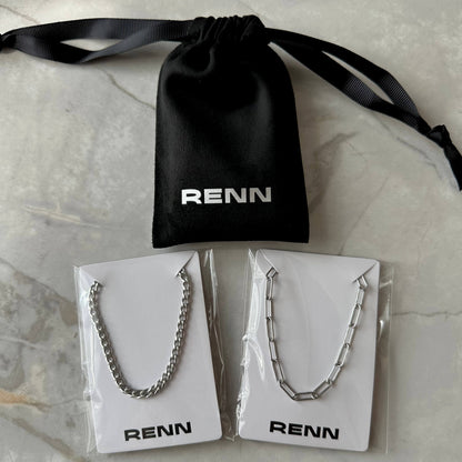 Silver Necklace Set : 4mm Curb Chain and 4mm Paperclip Chain - Stainless Steel Chains - Boutique Wear RENN