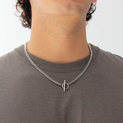 Silver Toggle Necklace 5mm Cuban Curb Chain For Men or Women