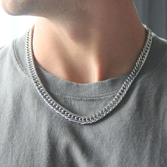 Chunky Silver 9mm Thick Curb Chain Necklace - Boutique Wear RENN