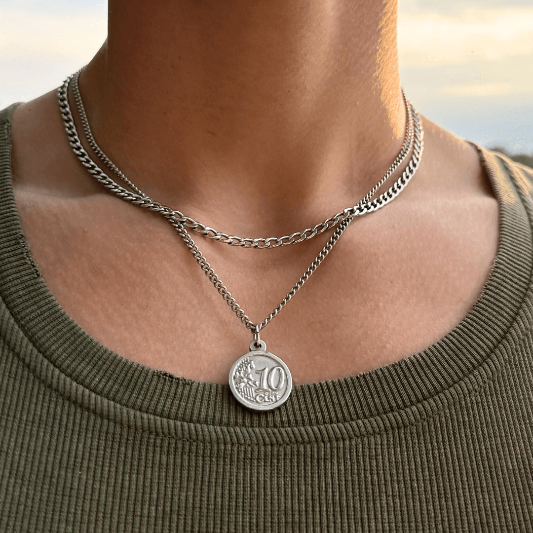 Silver Coin Pendant Necklace For Men or Women
