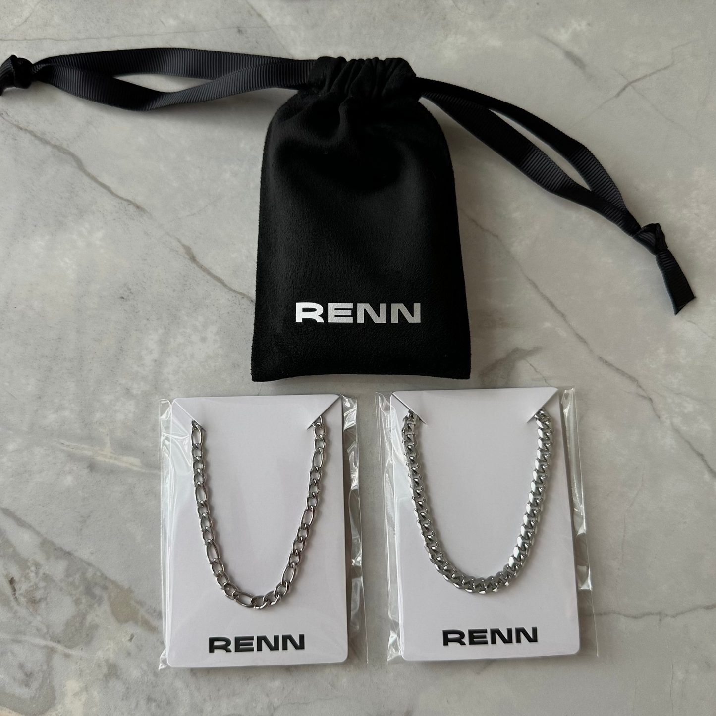 Bracelet Set : Silver 5mm Curb & 4.5mm Figaro Chain Bracelets