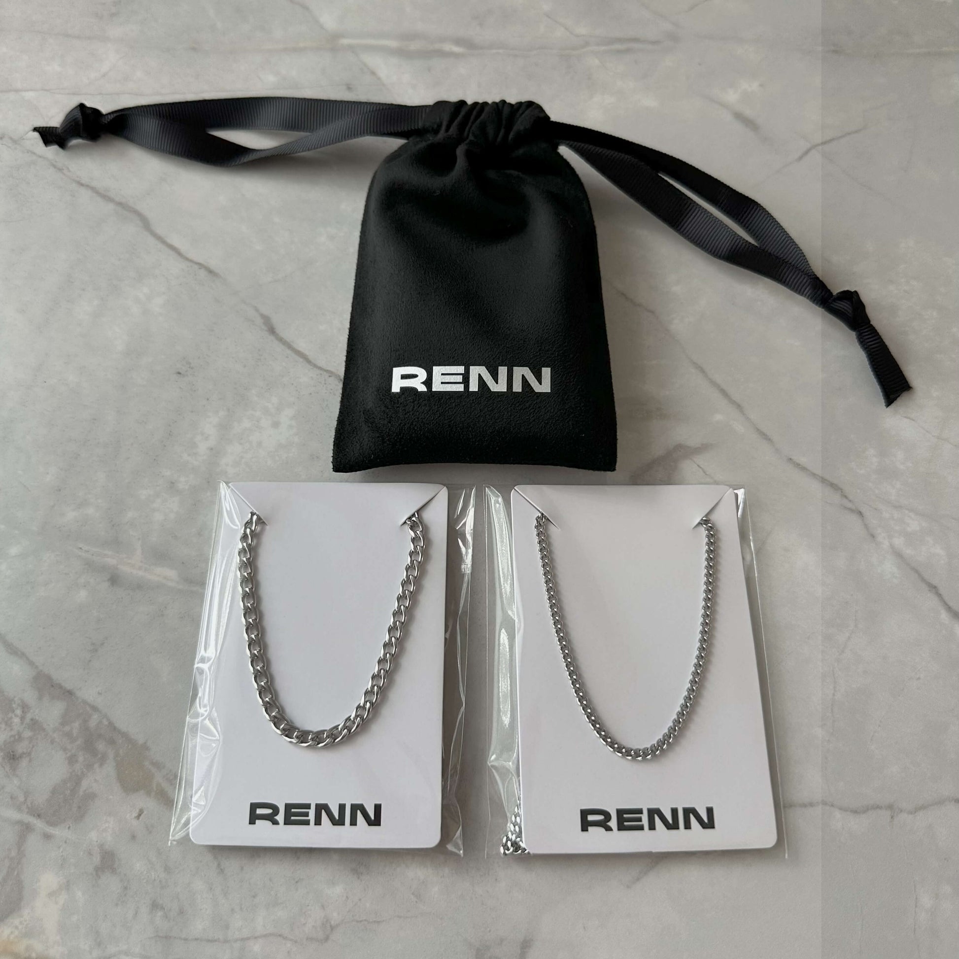 Silver Chain Necklace Set : 3mm Curb Chain and 4mm Curb Chain