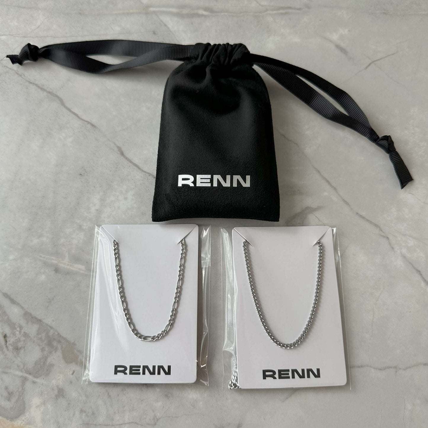 Silver Chain Necklace Set : 3mm Curb Chain and 3mm Figaro Chain