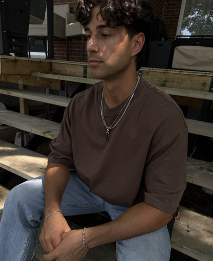 Silver Jewelry Set (4 pieces) : Black Bar Pendant Necklace, 5mm Curb Chain Necklace, 4mm Curb Chain Bracelet and 5mm Curb Chain Bracelet