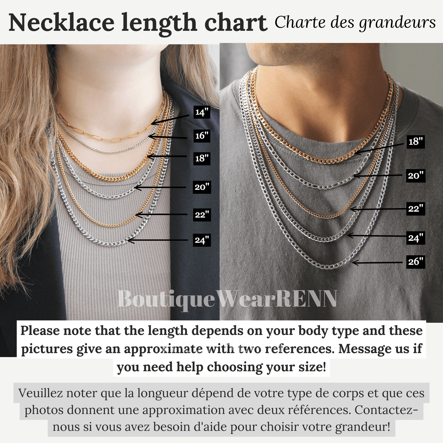 Necklace length chart - Boutique Wear RENN
