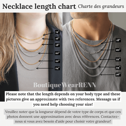 Necklace Length Size Chart - Necklace - Boutique Wear RENNSilver Necklace Set for Men : Black or White Square Pendant Necklace and 6mm Curb Chain - Necklace Set - Boutique Wear RENN