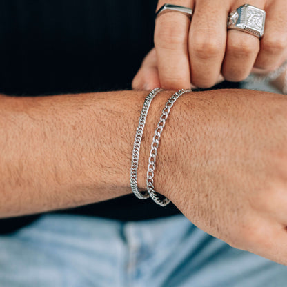 Bracelet Set : Silver 4mm & 4mm Twisted Curb Chain Bracelets
