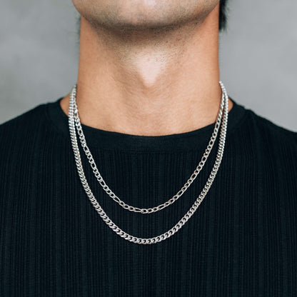 Silver Chain Necklace Set : 4.5mm Figaro Chain and 5mm Curb Chain - Boutique Wear RENN