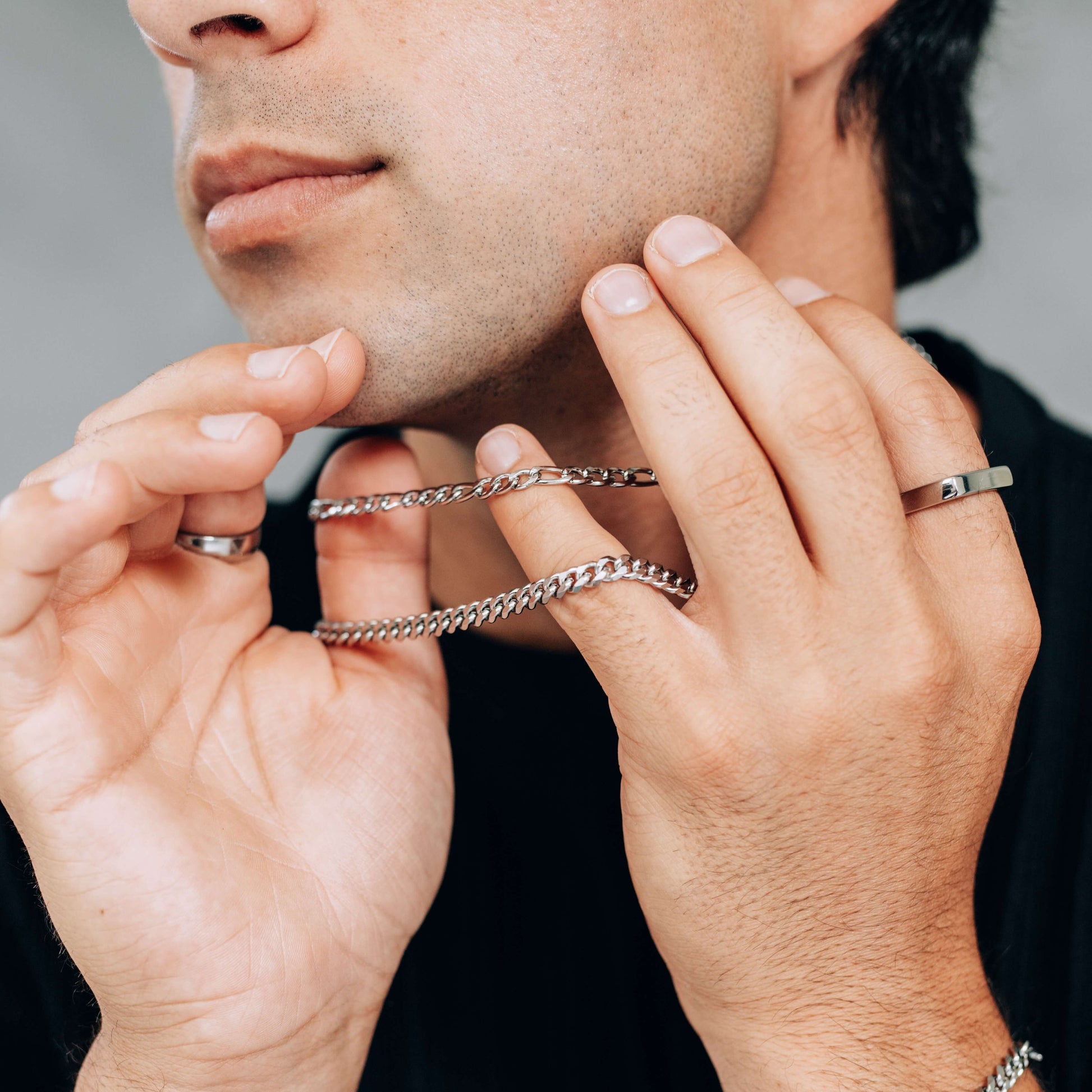 Silver Chain Necklace Set : 4.5mm Figaro Chain and 5mm Curb Chain - Boutique Wear RENN