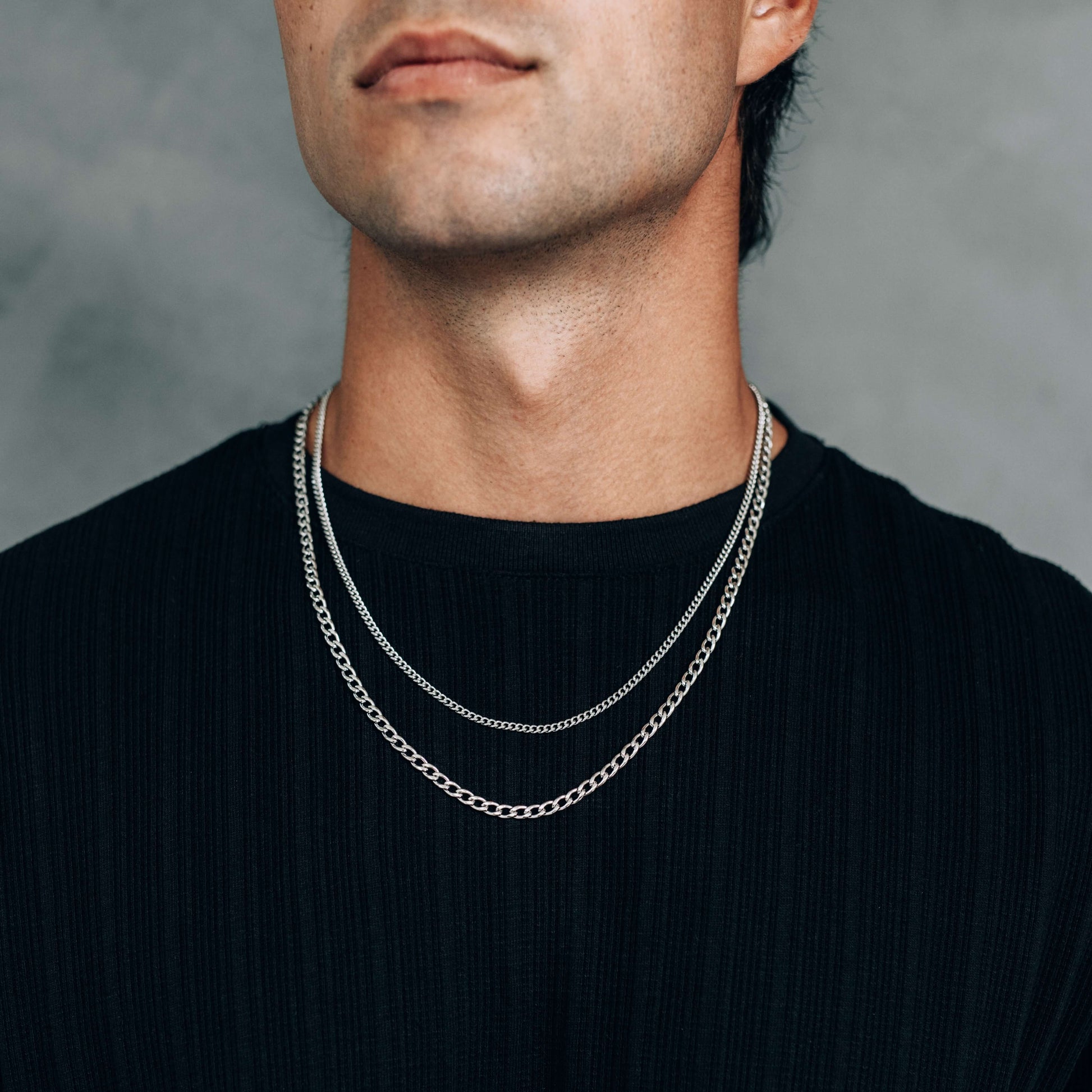 Silver Chain Necklace Set : 3mm Curb Chain and 4mm Curb Chain