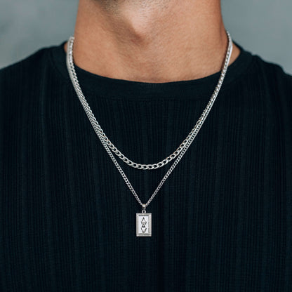 Silver Necklace Set : Rectangle Pendant Necklace and 4mm Curb Chain - stainless steel - Boutique Wear RENN