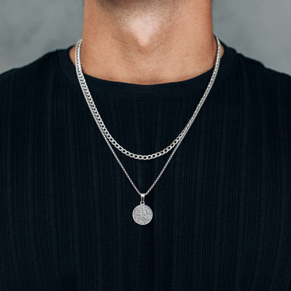 Silver Necklace Set : Greek Inspired Coin Pendant Necklace and 4mm Curb Chain- Stainless Steel - Boutique Wear RENN
