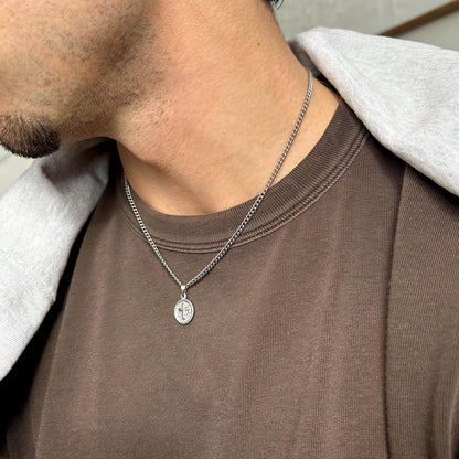 Silver Oval Small Cross Pendant Necklace