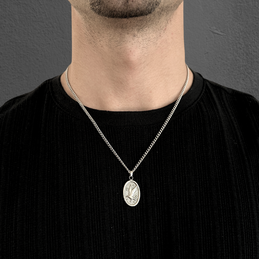 Silver Oval Dove Pendant Necklace