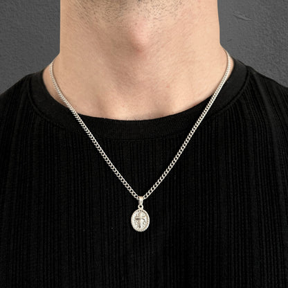Silver Oval Small Cross Pendant Necklace