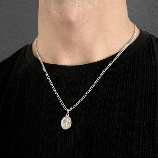 Silver Oval Small Cross Pendant Necklace