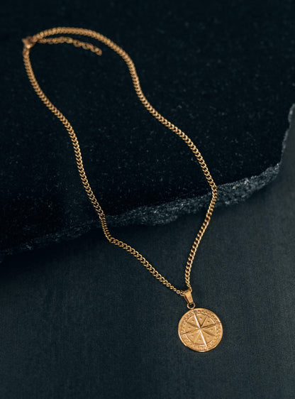 Gold Compass Pendant Necklace For Men or Women